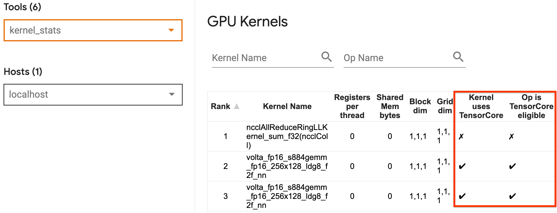 TensorFlow Profile GPU Kernel Stats page image