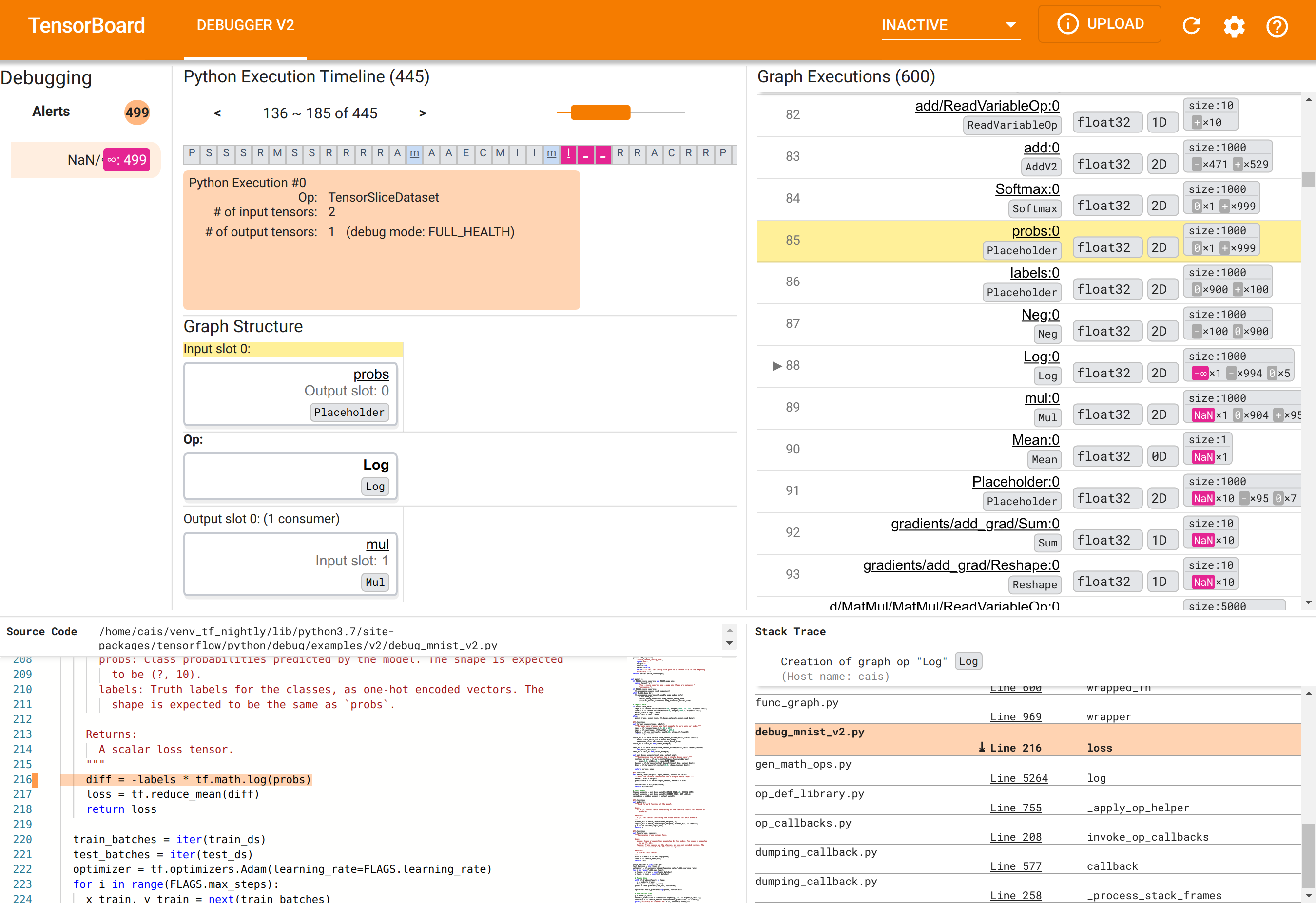 Captura de pantalla de vista completa del Debugger V2