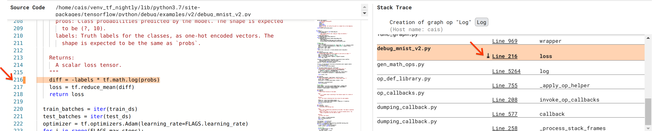 Debugger V2: Source code and stack trace